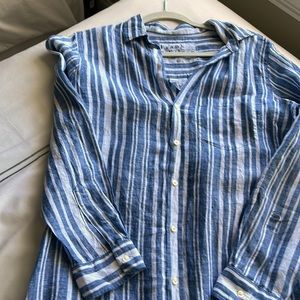 Frank and Eileen long blue and white striped linen dress